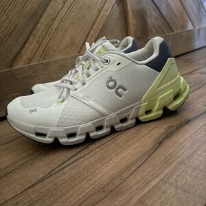 On Cloud  White and Lime Athletic Shoes M8